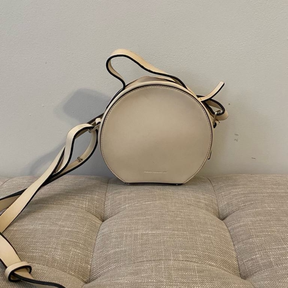 Cream Moon-Shaped Crossbody Bag with Gold Hardware